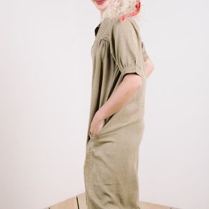 Vincent Slit Neck Tencel Dress in Olive - Small